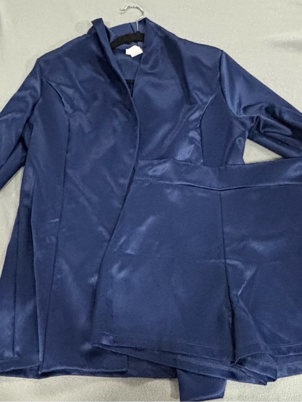 Navy Two-Piece Satin-Look Jacket and Skirt Set
